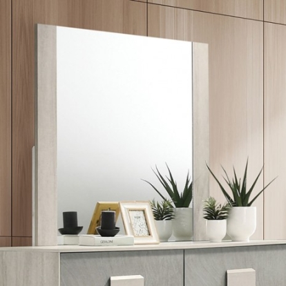 Furniture of America Lincolt Contemporary Melamine Paper Veneer White Wash-Stone Gray Mirror Model FM7201WH-M