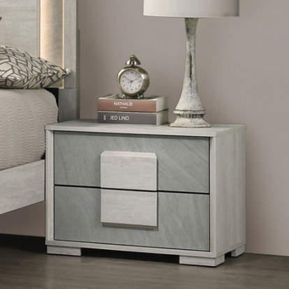 Furniture Of America Lincolt Contemporary Melamine, Paper Veneer, Others White Wash/Stone Gray Night Stand | FM7201WH-N