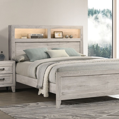 Furniture of America Mysen Contemporary Melamine Paper Veneer White Wash Bed Model FM7202WH-Queen Bed