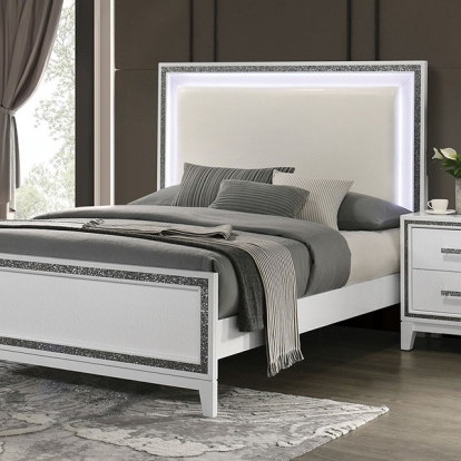 Furniture of America Lucida Contemporary Leatherette Uv Veneer Solid with Wood White Bed Model FM7203WH