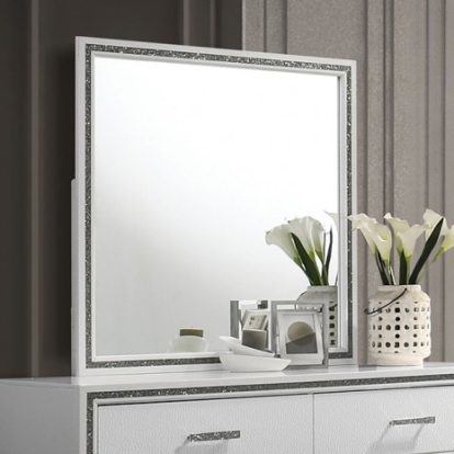 Furniture of America Lucida Contemporary Uv Veneer Solid with Wood White Mirror Model FM7203WH-M