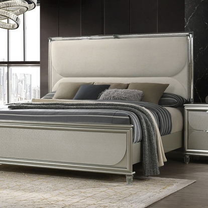 Furniture of America Sheridan Contemporary Engineered with Wood Fabric Solid Rubberwood Silver Dark Walnut-White Bed Model FM72080SV