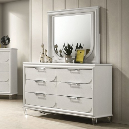 Furniture of America Lareina Contemporary Engineered with Wood Solid Rubberwood Pearl White Dresser Model FM72081WH-D