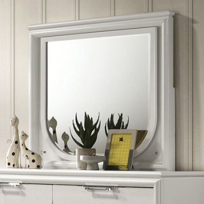 Furniture of America Lareina Contemporary Engineered with Wood Solid Rubberwood Pearl White Mirror Model FM72081WH-M