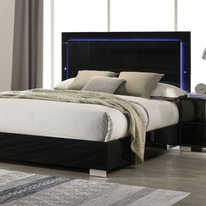 Furniture of America Sinistra Contemporary Engineered with Wood Metal Piano Black Bed Model FM7211BK