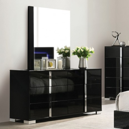 Furniture of America Sinistra Contemporary Engineered with Wood Metal Piano Black Dresser Model FM7211BK-D