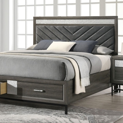 Furniture of America Voleta Contemporary Engineered with Wood Fabric Metal Paper Gray Bed Model FM7212GY-Full Bed