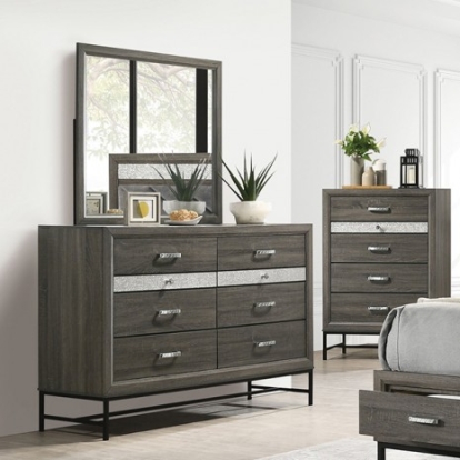 Furniture of America Voleta Contemporary Engineered with Wood Metal Paper Gray Dresser Model FM7212GY-D