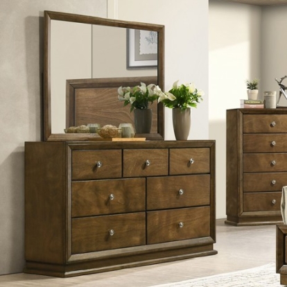 Furniture of America Kirkham Transitional Engineered with Wood Okume Veneer Solid Rubberwood Walnut 7-Drawer Dresser Model FM7213WN-D