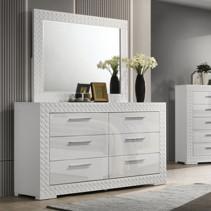Furniture of America Whitby Glam Engineered with Wood Metal White Dresser Model FM7216WH-D