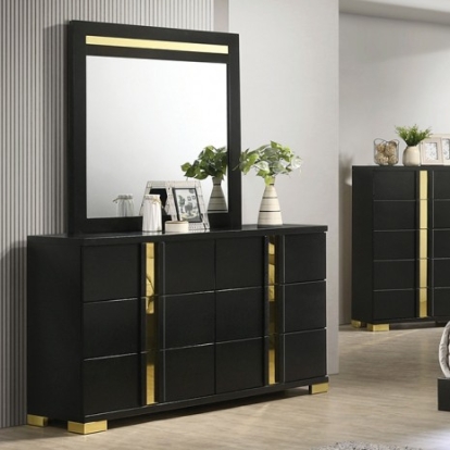 Furniture of America Lillestrom Contemporary Engineered with Wood Metal Rubberwood Black-Gold Dresser Model FM7217BK-D