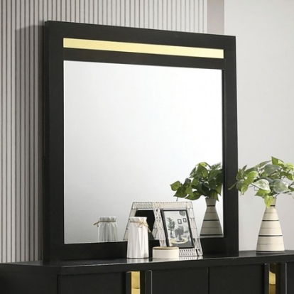 Furniture of America Lillestrom Contemporary Engineered with Wood Metal Rubberwood Black-Gold Mirror Model FM7217BK-M