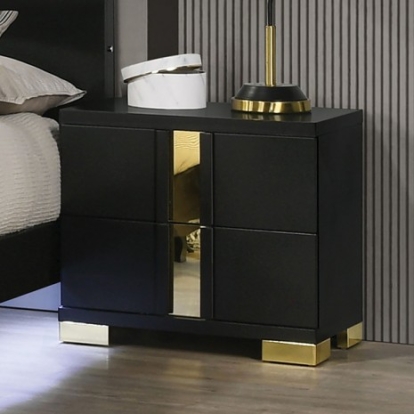 Furniture of America Lillestrom Contemporary Engineered with Wood Metal Rubberwood Black-Gold Nightstand Model FM7217BK-N