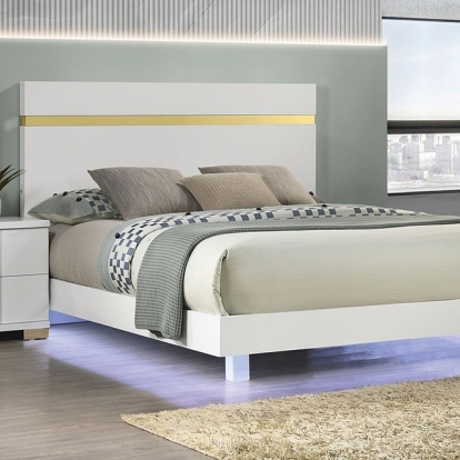 Furniture of America Lillestrom Contemporary Engineered with Wood Metal Rubberwood White-Gold Bed Model FM7217WH