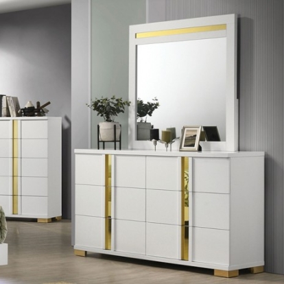 Furniture of America Lillestrom Contemporary Engineered with Wood Metal Rubberwood White-Gold Dresser Model FM7217WH-D