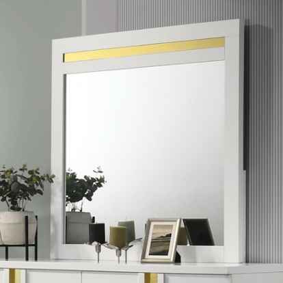 Furniture of America Lillestrom Contemporary Engineered with Wood Metal Rubberwood White-Gold Mirror Model FM7217WH-M