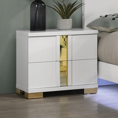 Furniture of America Lillestrom Contemporary Engineered with Wood Metal Rubberwood White-Gold Nightstand Model FM7217WH-N