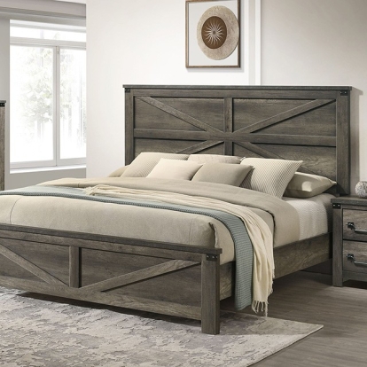 Furniture of America Britonale Rustic Farmhouse Engineered with Wood Melamine Paper Metal Rubberwood Rustic Gray Bed Model FM7218GY