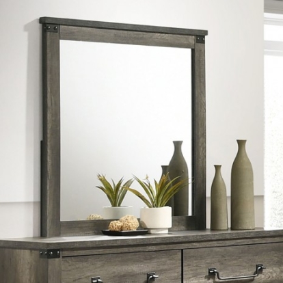 Furniture of America Britonale Rustic Farmhouse Engineered with Wood Melamine Paper Metal Rubberwood Rustic Gray Mirror Model FM7218GY-M