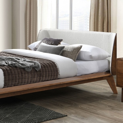 Furniture of America Lenzburg Mid-Century Modern Boucle Veneer Solid with Wood Walnut-Beige Bed Model FM7223WN-Full Bed