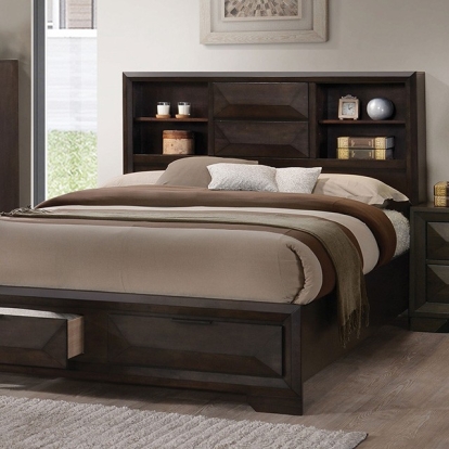 Furniture of America Caistor Transitional Engineered with Wood Metal Solid with Wood Veneer Espresso Bed Model FM7233BR-Queen Bed