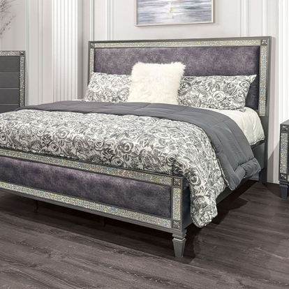 Furniture of America Lyanne Glam Engineered with Wood Fabric Solid with Wood Gray Bed Model FM7240GY-Full Bed