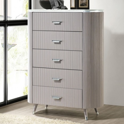 Furniture of America Aldridge Contemporary Engineered with Wood Fabric Solid Rubberwood Light Gray Chest Model FM7243GY-C