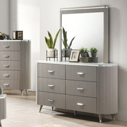 Furniture of America Aldridge Contemporary Engineered with Wood Fabric Solid Rubberwood Light Gray Dresser Model FM7243GY-D