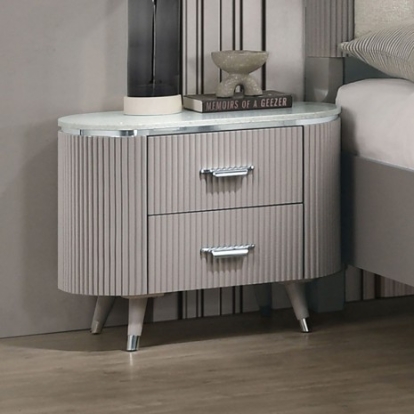 Furniture of America Aldridge Contemporary Engineered with Wood Fabric Solid Rubberwood Light Gray Nightstand Model FM7243GY-N