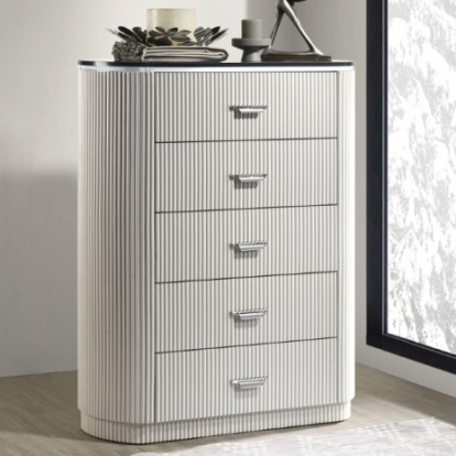 Furniture of America Aldgate Contemporary Engineered with Wood Fabric Solid Rubberwood Light Gray Chest Model FM7244GY-C