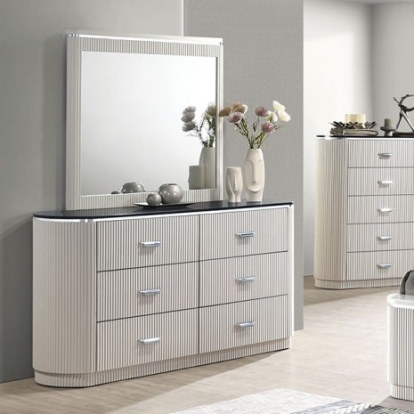 Furniture of America Aldgate Contemporary Engineered with Wood Fabric Solid Rubberwood Light Gray Dresser Model FM7244GY-D