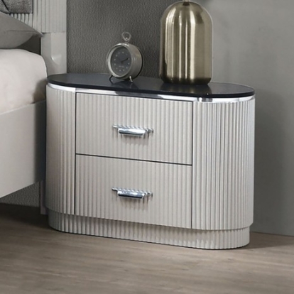 Furniture of America Aldgate Contemporary Engineered with Wood Fabric Solid Rubberwood Light Gray Nightstand Model FM7244GY-N