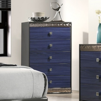 Furniture of America Morcote Glam Engineered with Wood Laminate Solid Rubberwood & Teakwood Ash Gray-Indigo Blue Chest Model FM7250BL-C
