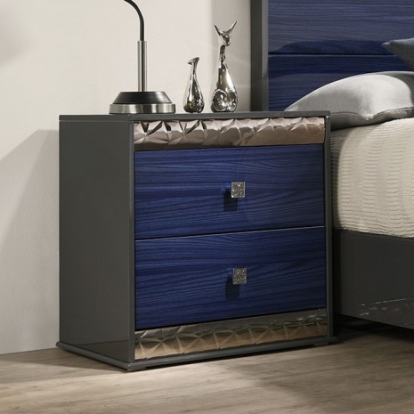 Furniture of America Morcote Glam Engineered with Wood Laminate Solid Rubberwood & Teakwood Ash Gray-Indigo Blue Nightstand Model FM7250BL-N