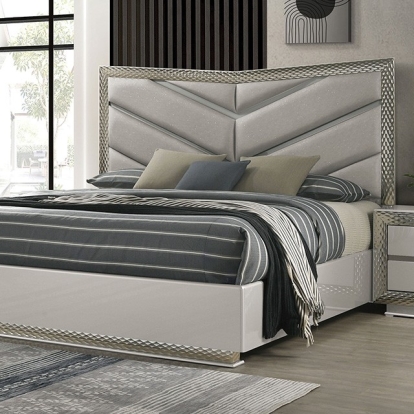 Furniture of America Ventnor Glam Engineered with Wood Rubberwood Satin Fabric Solid with Wood Gray Bed Model FM7251GY