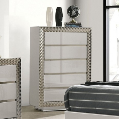 Furniture Of America Ventnor Glam Engineered Wood, Rubberwood, Satin Fabric, Solid Wood Gray Chest | FM7251GY-C