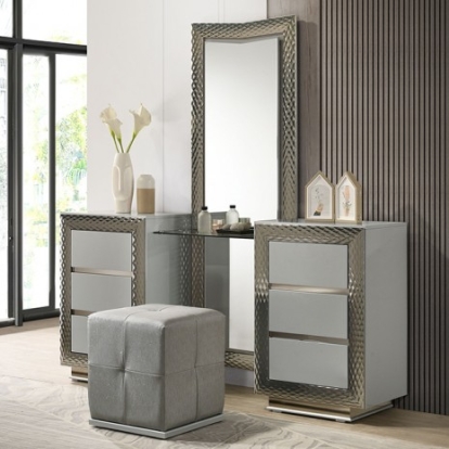 Furniture Of America Ventnor Glam Engineered Wood, Rubberwood, Satin Fabric, Solid Wood Gray Vanity Set | FM7251GY-V-SET