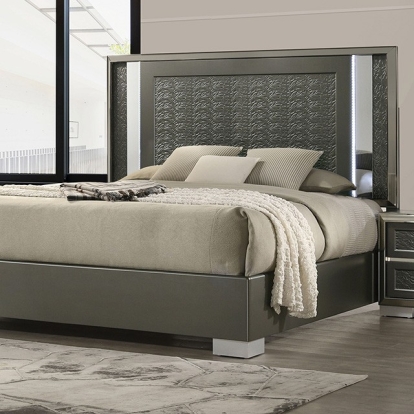 Furniture of America Leyland Contemporary Engineered with Wood Laminate Solid Teak & Rubberwood Dark Gray Bed Model FM7252DG