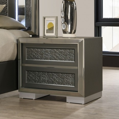 Furniture Of America Leyland Contemporary Engineered Wood, Laminate, Solid Teak & Rubberwood Dark Gray Nightstand | FM7252DG-N
