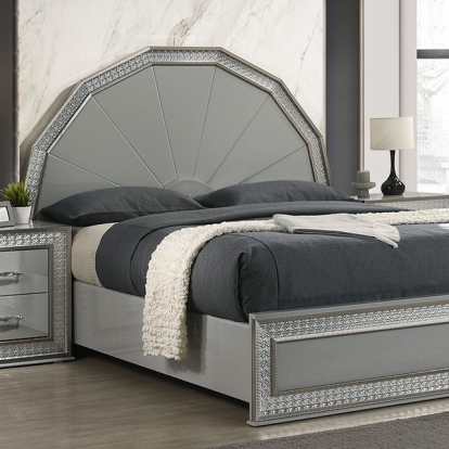 Furniture of America Cassiopeia Glam Engineered with Wood Laminate Rubberwood Solid Teak Metallic Gray Bed Model FM7253GY