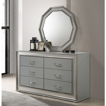 Furniture of America Cassiopeia Glam Engineered with Wood Laminate Rubberwood Solid Teak Metallic Gray Dresser Model FM7253GY-D