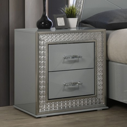 Furniture of America Cassiopeia Glam Engineered with Wood Laminate Rubberwood Solid Teak Metallic Gray Nightstand Model FM7253GY-N