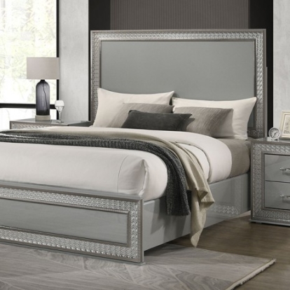 Furniture of America Cassiopeia Glam Engineered with Wood Laminate Rubberwood Solid Teak Metallic Gray Bed Model FM7254GY-Queen Bed