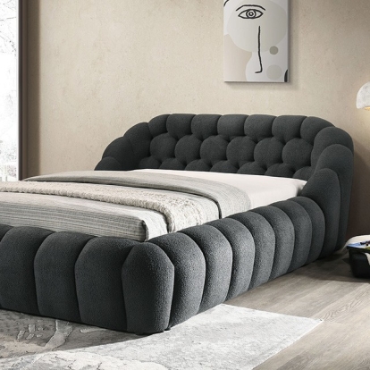 Furniture of America Newquay Contemporary Chenille Fabric Engineered with Wood Plastic Solid with Wood Charcoal Black Bed Model FM7260BK