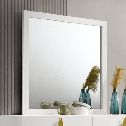 Furniture of America Basildon Contemporary Engineered with Wood Fabric Foam Melamine Metal White Mirror Model FM7271WH-M