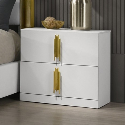 Furniture of America Basildon Contemporary Engineered with Wood Fabric Foam Melamine Metal White-Gold Nightstand Model FM7271WH-N
