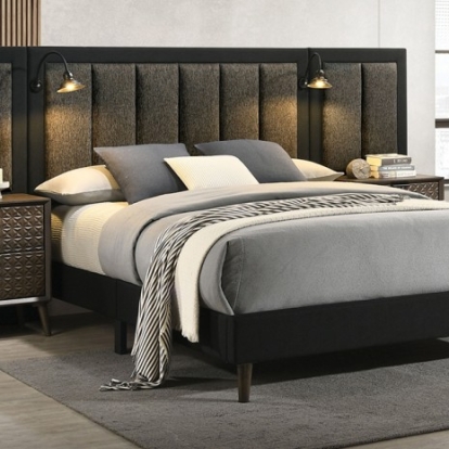 Furniture of America Chalfont Contemporary Engineered with Wood Fabric Paper Rubberwood Dark Brown Bed Model FM7272DB