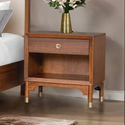 Furniture Of America Hepburne Mid-Century Modern Engineered Wood, Rubberwood, Walnut Veneer, Solid Wood Walnut Nightstand | FM74000WN-N