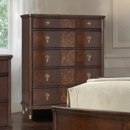 Furniture Of America Westerham Transitional Cherry W/ Poplar Burl Veneer, Solid Rubberwood Dark Cherry Chest | FM74001CH-C