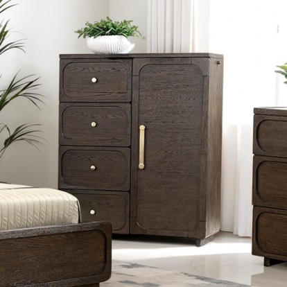 Furniture Of America Vellara Transitional Engineered Wood, Fabric, Foam, Oak Veneer, Rubberwood, Stone Dark Walnut Gentlemans Chest | FM74021DW-C